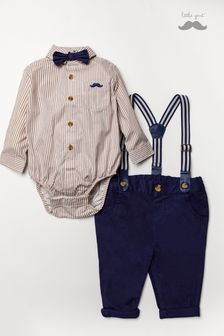 Little Gent Blue Shirt Bodysuit, Bowtie, Trouser And Braces 3 Piece Baby Set (T13522) | NT$1,400