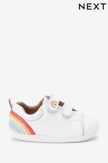 White Leather Wide Fit (G) First Walker Rainbow Trainers (T13931) | ￥3,470
