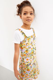 Imprimé fleuri - Noir - Ensemble avec robe à bretelles et t-shirt (3-16 ans) (T14335) | €5 - €7