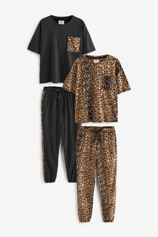 Black/Animal 2 Pack Cotton Pyjamas (T14570) | $53