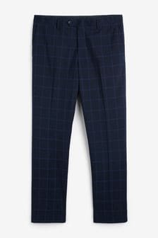 Navy Blue Slim Fit Windowpane Check Suit: Trousers (T14573) | €27
