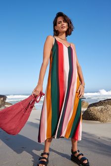 Pink Stripe Midi Slip Summer Dress (T14765) | ₪ 70