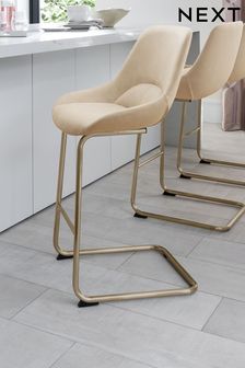 Arona Faux leather Natural Brushed Gold Leg Claye Fixed Height Non Arm Kitchen Bar Stool (T14774) | €205