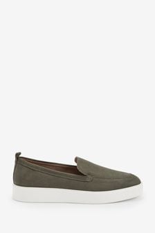 Khaki Green Regular/Wide Fit Signature Leather Slip-On Trainers (T14941) | 22 €