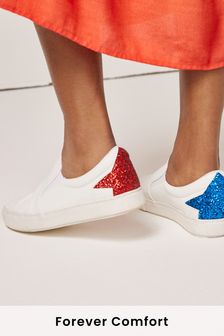 White With Red/Blue Regular/Wide Fit Forever Comfort® Slip-On Trainers (T14944) | 14 €