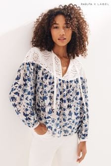Paolita x Label Blue And White Broderie Yoke Top (T15000) | 120 €