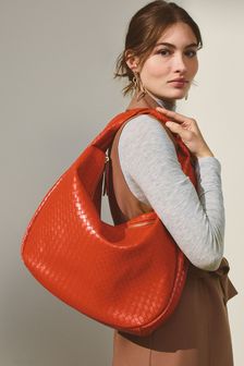 Orange Slouchy Embossed Weave Shoulder Bag (T15020) | $49