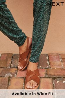 Tan Brown Regular/Wide Fit Forever Comfort® Crossover Leather Sandals (T15033) | $43