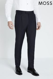 Moss Bros Slim Fit Navy Blue Slub Trousers (T15274) | €163