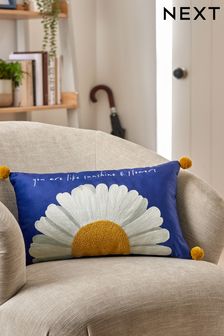 Navy Blue Daisy Floral Oblong Cushion (T15406) | 98 QAR