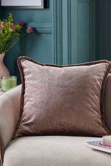 Rose Pink Collection Luxe Textured Velvet Fringe Cushion With Feather Pad (T15407) | SGD 32