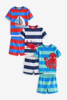 Blue/White/Red Seaside 3 Pack Short Pyjamas (9mths-10yrs) (T15899) | CHF 30 - CHF 38