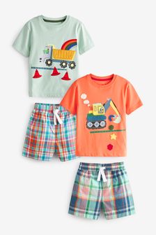 Orange/Green Diggers 2 Pack Check Short Pyjamas (9mths-10yrs) (T15900) | €24 - €32