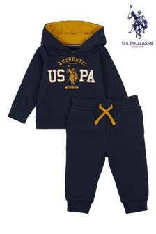 U.S. Polo Assn. Blue Graphic Over The Head Hoodie And Joggers Set (T16123) | 17 BD