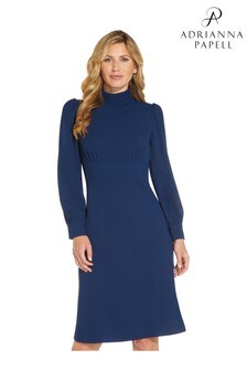 Adrianna Papell Women's Blue Divine Crepe High Neck Dress (T16231) | ₪ 488