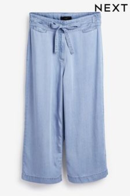 Vybielená modrá - Nohavicová sukňa z lyocelu (T16468) | €26