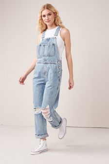 Bleach Ripped Relaxed Denim Dungarees (T16576) | R621