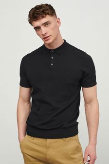 Black Knitted Polo Shirt (T16661) | 8 BD