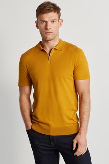 Mustard Yellow Knitted Zip Polo Shirt (T16664) | 112 QAR
