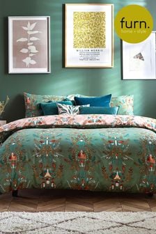 furn. Fern Green Lunawood Printed Nature Reversible Duvet Cover and Pillowcase Set (T16994) | €22 - €46