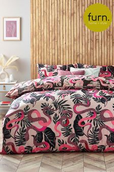 furn. Ruby Pink Serpentine Tropical Reversible Duvet Cover and Pillowcase Set (T18010) | €22 - €46