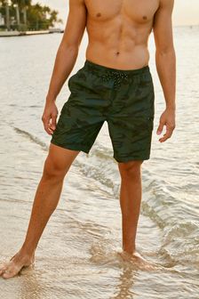 Khaki Green Camo Print - Cargo Swim Shorts (T18077) | kr231