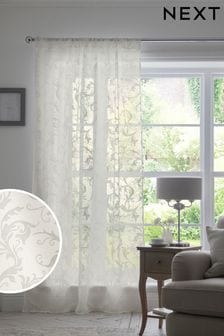 White Vintage Voile Slot Top Unlined Sheer Panel Curtain (T18093) | $35 - $49