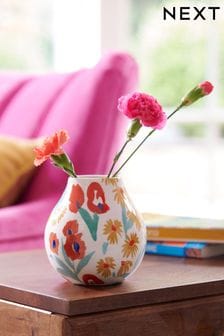 Kleine Keramikvase mit Blumendesign (T18142) | 11 €