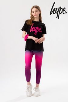 Hype. Girls Black to Pink Fade Script T-Shirt, Leggings and Scrunchie Set (T18550) | DKK281 - DKK337