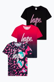 Hype. Girls Pink Fade Groovy Leopard Script T-Shirts Three Pack (T18551) | €44 - €53
