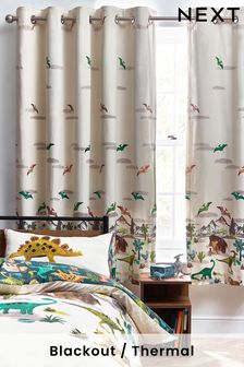 Natural Prehistoric Dinosaur & Friends Eyelet Blackout/Thermal Eyelet Blackout Curtains (T18663) | €27 - €54