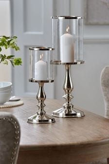 Silver Chic Metal Pillar Candle Holder (T18819) | OMR18 - OMR27