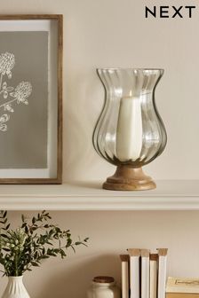 Clear Wood And Glass Pillar Candle Holder (T18822) | OMR22