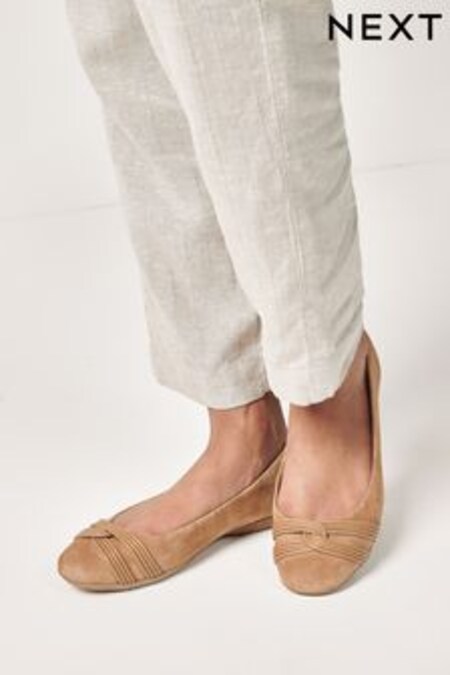 Camel Brown Forever Comfort® Twist Leather Ballerina Shoes (T18840) | 57 €