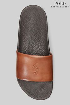 Brązowy - Skórzane klapki Polo Ralph Lauren z klasycznym logo (T19016) | 337 zł