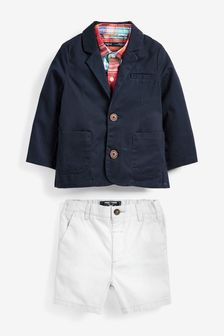Navy Blue Blazer, Check Shirt and Shorts Set (3mths-9yrs) (T19176) | 16 BD - 19.50 BD