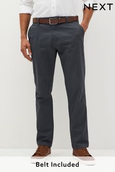 Navy Blue Slim Printed Belted Soft Touch Chino Trousers (T19185) | ₪ 103