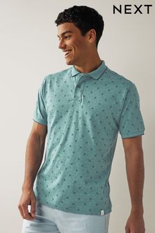 Green Palm Tree Print Polo Shirt (T19198) | 16 €