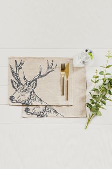 The Linen Table 2 Pack Natural Stag Linen Placemats (T19253) | €41