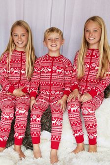 The Little Tailor Baby and Childrens Red Reindeer Christmas fairisle Onesie (T19330) | $57 - $59