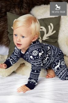 Costum întreg The Little Tailor Baby and Childrens albastru cu model fairisle și reni de Crăciun (T19331) | 147 LEI