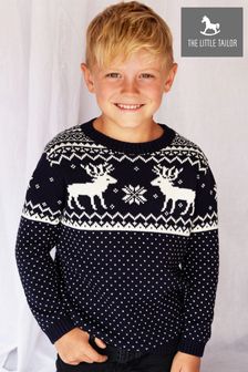 Niebieski - Świąteczny sweter dziecięcy The Little Tailor Fairisle z reniferami (T19333) | 190 zł