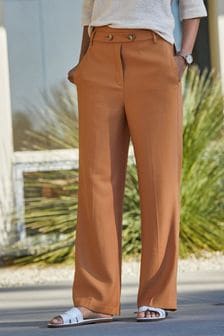 Brązowy - Spodnie z szerokimi nogawkami, z diagonalu (T19650) | 44 zł