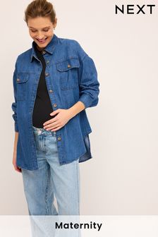 Dark Blue Denim Maternity/Nursing Oversize Denim Shirt (T19743) | $45