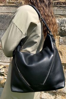 Bolso hobo negro con diseño de cuero flexible Kelso de OSPREY LONDON (T19933) | 183 €