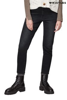 Whistles Authentic Slim Jeans mit ausgefranstem Saum, Schwarz (T19959) | 133 €