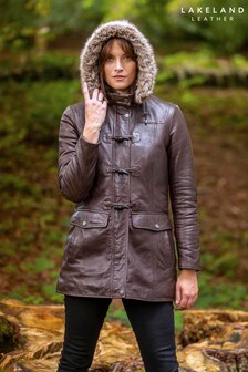 Duffle-coat Lakeland Leather Dockray en cuir marron à capuche (T20085) | €234
