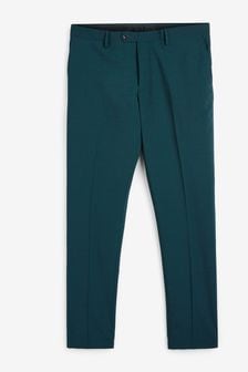 Сине-зеленый - Облегающий крой - Брюки от костюма из эластичной смесовой шерсти (T20122) | €15