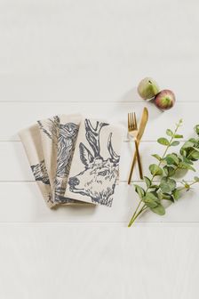 The Linen Table 4 Pack Natural Country Animals Linen Napkins (T20431) | €41