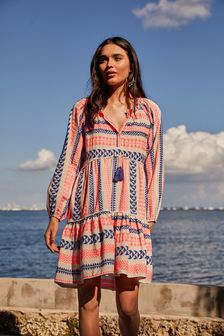 Pink/Blue Kaftan Mini Summer Dress (T20568) | $64